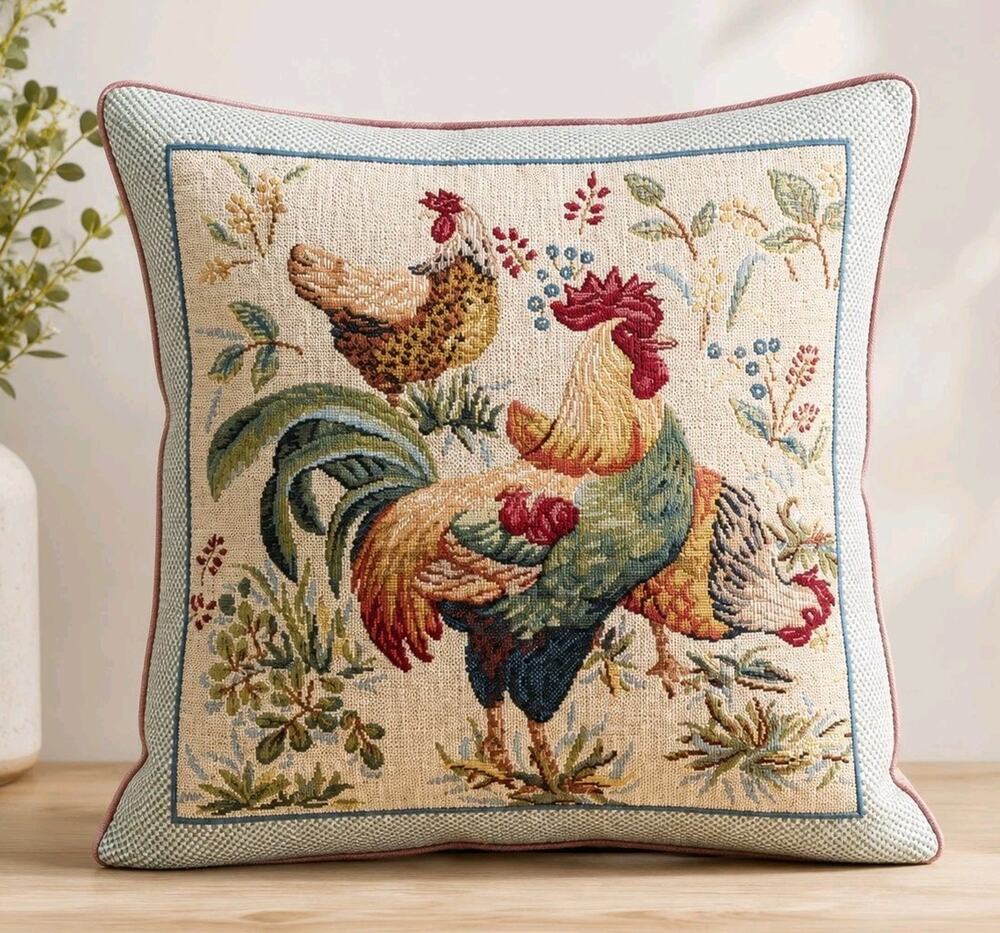 Jules Pansu Rooster Tapestry Pillow Cover Case Made In France Farmhouse Decor